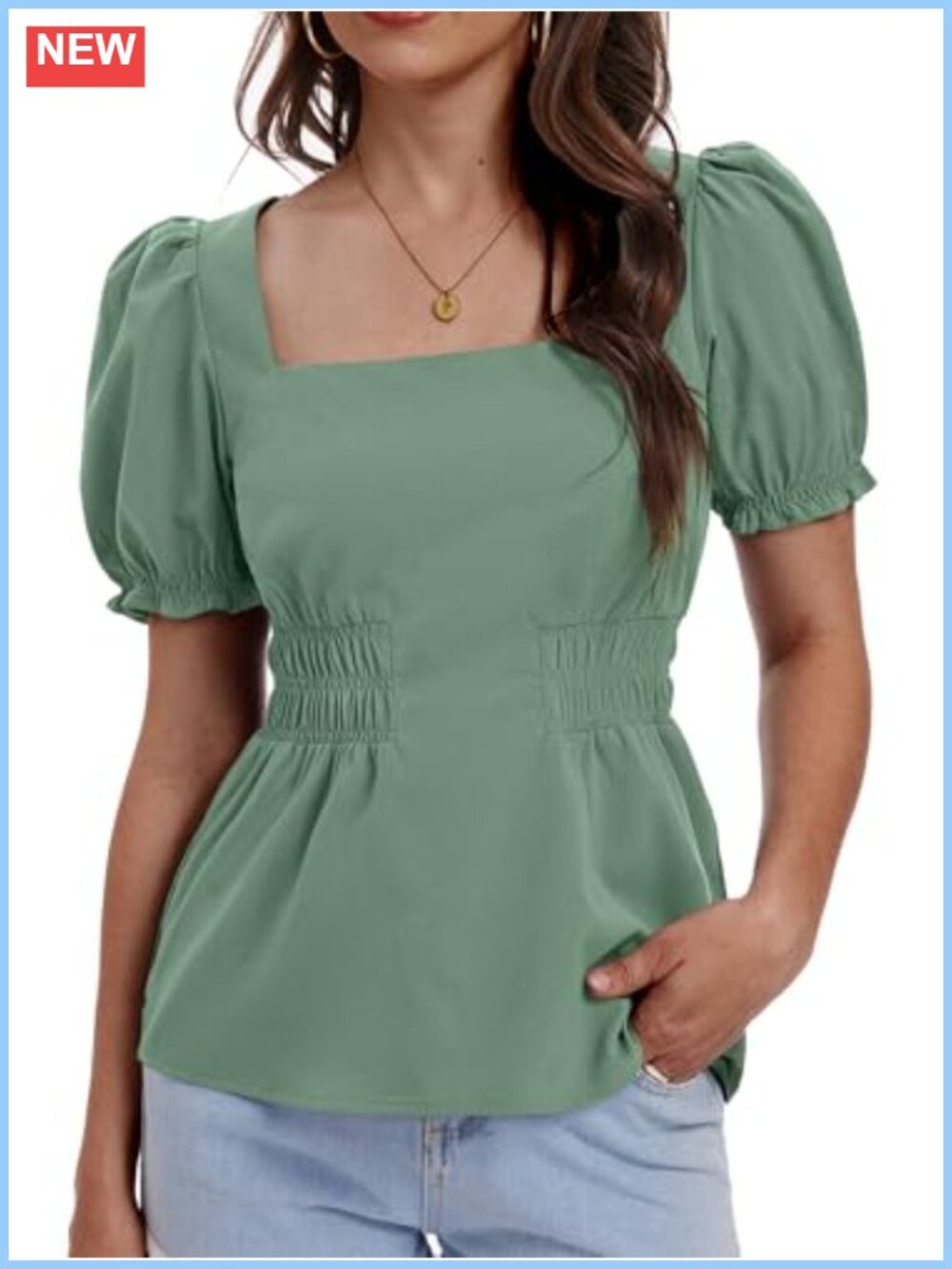 Womens Peplum Top Square Neck Ruffle Short Sleeve Blouse Casual Summer Shirt